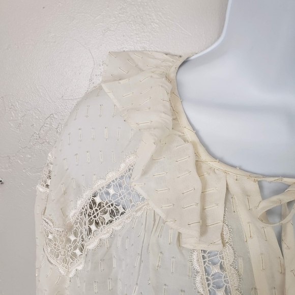 Sandro Women's 2 Ivory Long Sleeve Button Up Blouse Metallic Gold Silk Blend Top - Picture 3 of 11
